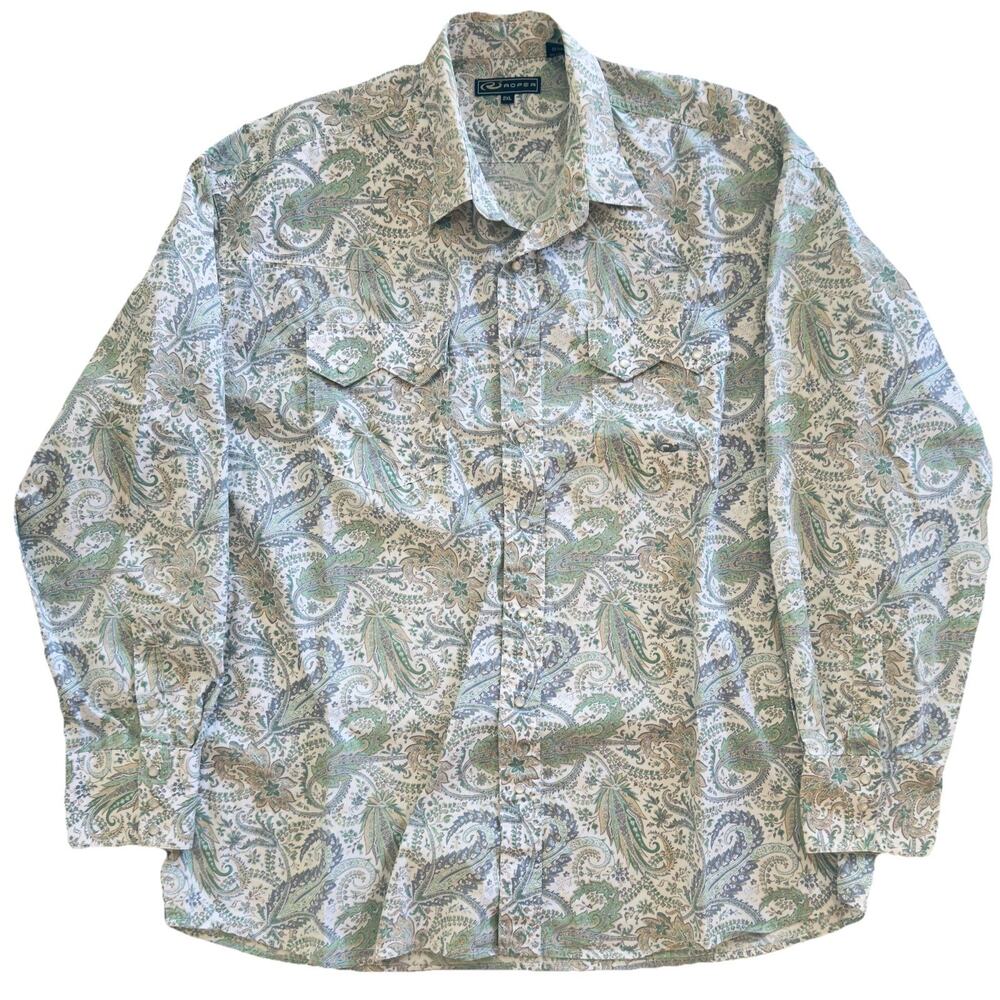 Roper Western Shirt Mens 2XL Cowboy Long Sleeve Button Up Pearl Snap Paisley